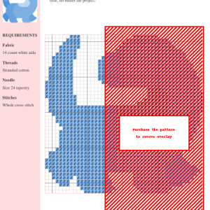 Image of a charming blue brontosaurus cross stitch pattern design. Perfect for beginner to intermediate stitchers.