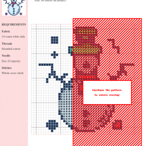 Image of a charming snowman cross stitch pattern featuring a snowman in a green hat and red scarf, surrounded by whimsical design elements.