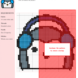 Cross stitch pattern featuring a cute penguin wearing blue earmuffs. The design is simple and charming, perfect for beginners.