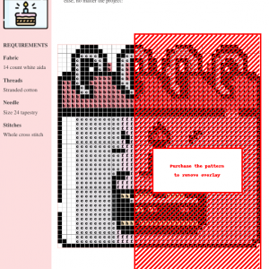 Cross stitch pattern depicting a cute birthday cake on a calendar page.