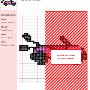 Cross stitch pattern of a cute pink convertible car, perfect for car lovers and craft enthusiasts.