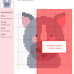 Cross stitch pattern featuring a charming grey rhino with pink cheeks and ears. Simple design ideal for beginners.