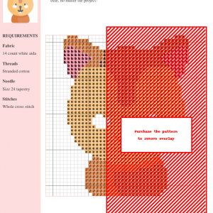 Image of a charming cross stitch pattern featuring a stylized squirrel with orange, brown, and pink accents.