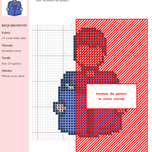 Cross stitch pattern depicting a student engrossed in reading a book. The design features a simplified, colorful illustration of a person and a book.