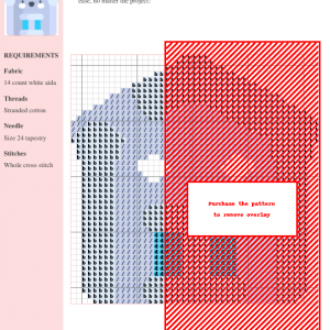 Cross stitch pattern featuring a cute koala in a museum-shaped house, predominantly light gray and blue colors.