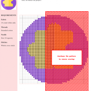 Image of a cross-stitch pattern featuring a yellow puzzle piece on a purple background. Perfect for beginner stitchers.