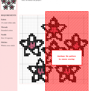 Cross stitch pattern featuring five stylized hoya flowers in creamy white and dusky pink, arranged in a circular design.