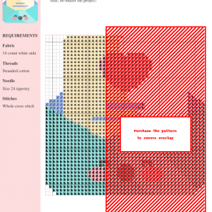 A charming cross stitch pattern depicting a teal envelope with a cute face, containing a pale yellow card with a pink heart.