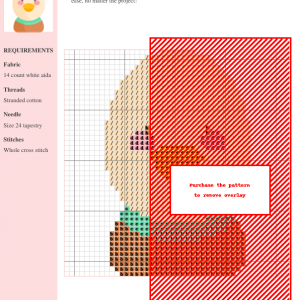 Cross stitch pattern of a cute duckling in an egg, featuring pastel yellow, orange, and teal colors.