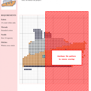 Cross stitch pattern depicting a charming illustrated ship, perfect for nautical themed crafts.