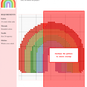 Image of a cross stitch pattern depicting a colorful rainbow design.
