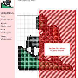Cross stitch pattern depicting a hiker ascending a hill, carrying a backpack and using trekking poles. The design features muted greens, grays, and browns.