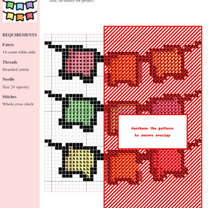 Cross stitch pattern of a colorful bunting garland, perfect for festive projects.