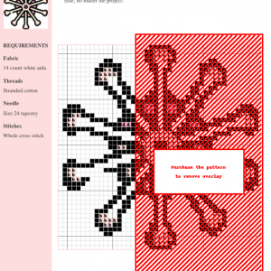 Image of a croton cross stitch pattern depicting a mandala design composed of stylized bones in cream and light pink.