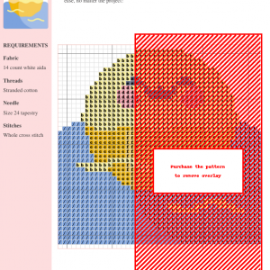 Cross stitch pattern featuring a cute, cartoon sun smiling above wavy blue water. Perfect for beginners!