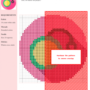 Image of a yoyo cross stitch pattern featuring a circular design with pink, green, and yellow color tones. The design is simple yet charming.