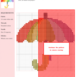 Cross stitch pattern depicting a colorful rainbow umbrella, ideal for crafting projects.