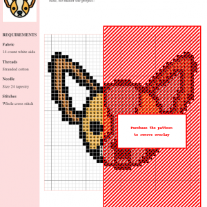 A charming cross-stitch pattern featuring a Chihuahua's head, showcasing tan and white colors.