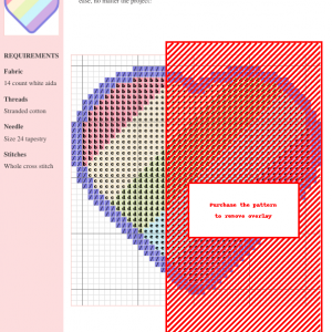 A charming cross-stitch pattern depicting a heart filled with pastel rainbow stripes, perfect for beginners and experienced stitchers alike.