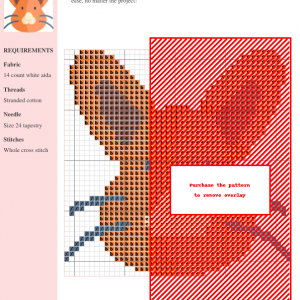 Cross stitch pattern featuring a cute orange hare with brown ears and whiskers.