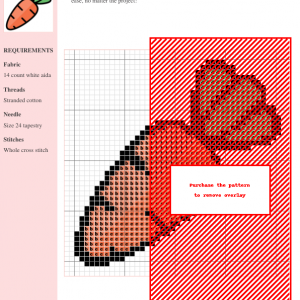 Image of a charming cross stitch pattern depicting a single, detailed carrot with green leafy top.