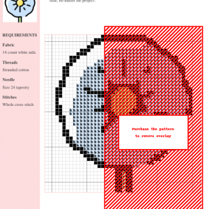 Image of a Dandelion Cross Stitch Pattern. A light blue dandelion head with a yellow center is depicted, attached to a green stem.