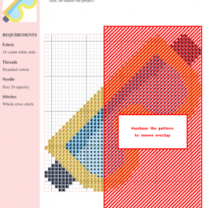 Image of a cross-stitch pattern depicting a pair of safety goggles in yellow and light blue.