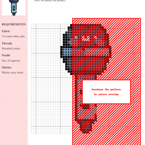 Image of a cute, kawaii-style microphone cross stitch pattern design featuring pastel blues and pinks.