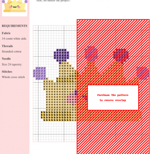 Image of a charming kawaii crown cross stitch pattern featuring yellow and purple thread. The design is simple yet detailed, perfect for beginner to intermediate stitchers.
