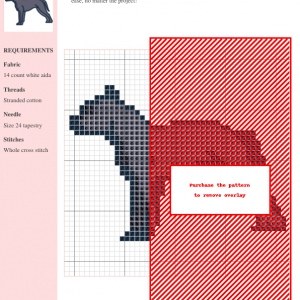 Cross stitch pattern depicting an American Staffordshire Terrier, standing profile, in shades of blue and black.