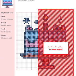 Image of a charming cross stitch pattern depicting a colorful birthday cake with candle and decorations.