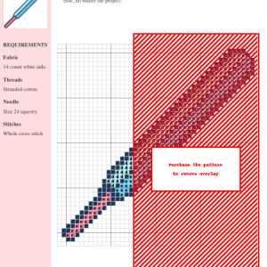 Image of a cross stitch pattern depicting a light blue and pink thermometer.