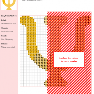 Image of a cross-stitch pattern depicting a golden yellow Psi symbol, representing psychology.