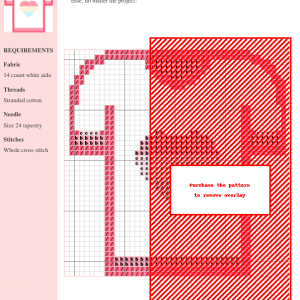 Cross stitch pattern depicting a cute t-shirt with a pastel pink, white, and light blue heart design.