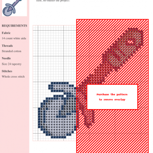 Cross stitch pattern design of a pizza cutter, featuring teal and gray color scheme.