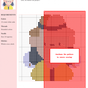Cross stitch pattern depicting a cute cartoon climber wearing a yellow jacket and hat.
