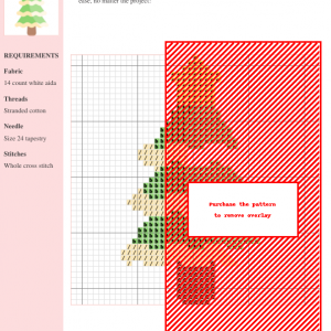 Image of a charming Christmas tree cross stitch pattern featuring green and cream stitches, topped with a yellow star.