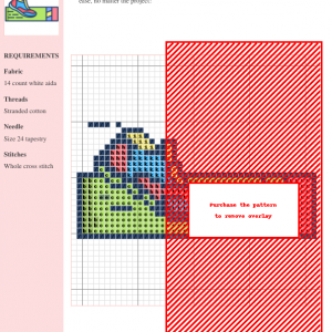 Cross stitch pattern depicting a colorful running shoe on a track, perfect for athletic-themed embroidery projects.