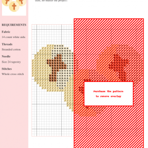 Image of a cross-stitch pattern featuring three simple crosses on pale yellow circular backgrounds. The crosses are a warm burnt orange color.