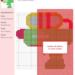 Cross stitch pattern depicting a playful, cartoon-style water gun in green, yellow, and red.