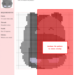 Image of a charming cross-stitch pattern depicting a smiling grey hippopotamus.