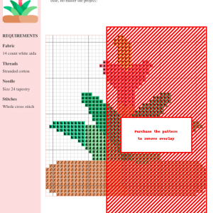 Image of a charming bromeliad cross stitch pattern featuring a pink and yellow flower and green leaves in a terracotta pot.
