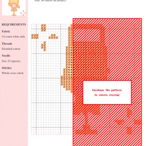 Cross stitch pattern featuring a whimsical wine glass adorned with a delicate floral design. Pastel orange and pink colors.