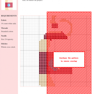 Cross stitch pattern depicting a cute water bottle, featuring a simple design with creamy and reddish-pink colors.