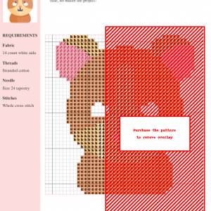 Image of a charming hamster cross stitch pattern design. The hamster is depicted in shades of brown and peach with pink ears.