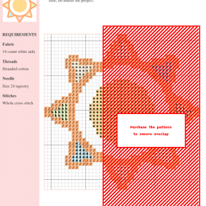 Image of a cross stitch pattern depicting a stylized sun with pastel-colored rays.
