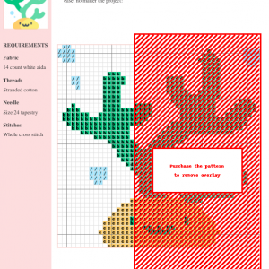 Cross stitch pattern featuring a cute, cartoonish coral with green branches and a smiling yellow base. Underwater bubbles are also included in the design.