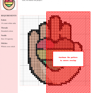 Cross stitch pattern featuring a rainbow-colored heart held in an open hand. Simple, colorful design.