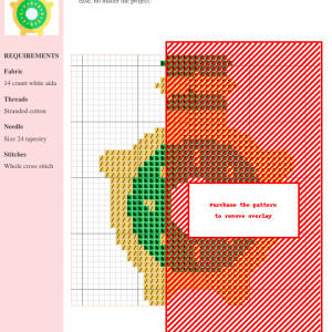 Cross stitch pattern depicting a stylized Kosiv ceramic vessel in green and gold colors. The design features a circular motif with radiating elements.