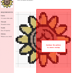 Image of a sunflower cross stitch pattern design featuring a stylized sunflower with a central geometric detail in warm yellow and tan colors.